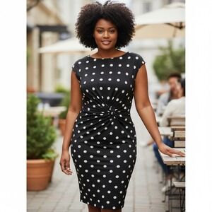 Lauren Ralph Lauren Polka Dot Twist Front Sheath Dress Classic Old Money 18W NEW